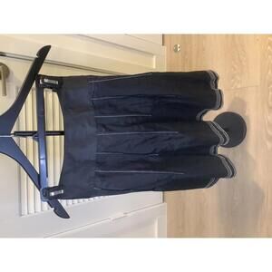 Emanuel Ungaro Black Drop Waist Pleated Skirt Topstitch Hem Below Knee Detail 10